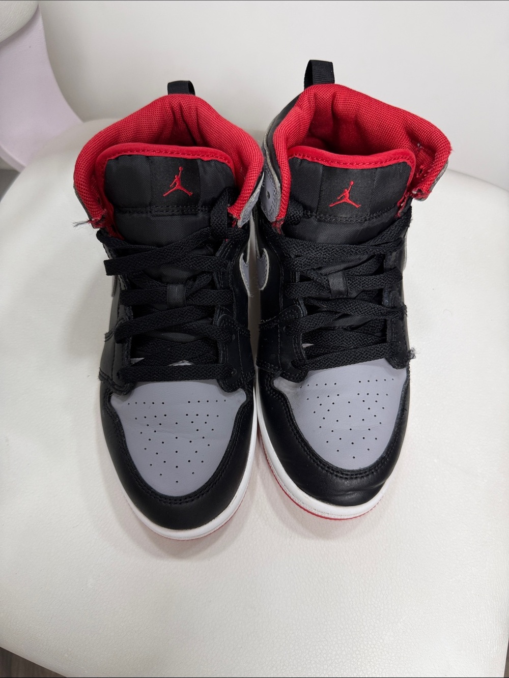 Jordan Kids Black and Gray Sneakers with Red Lining